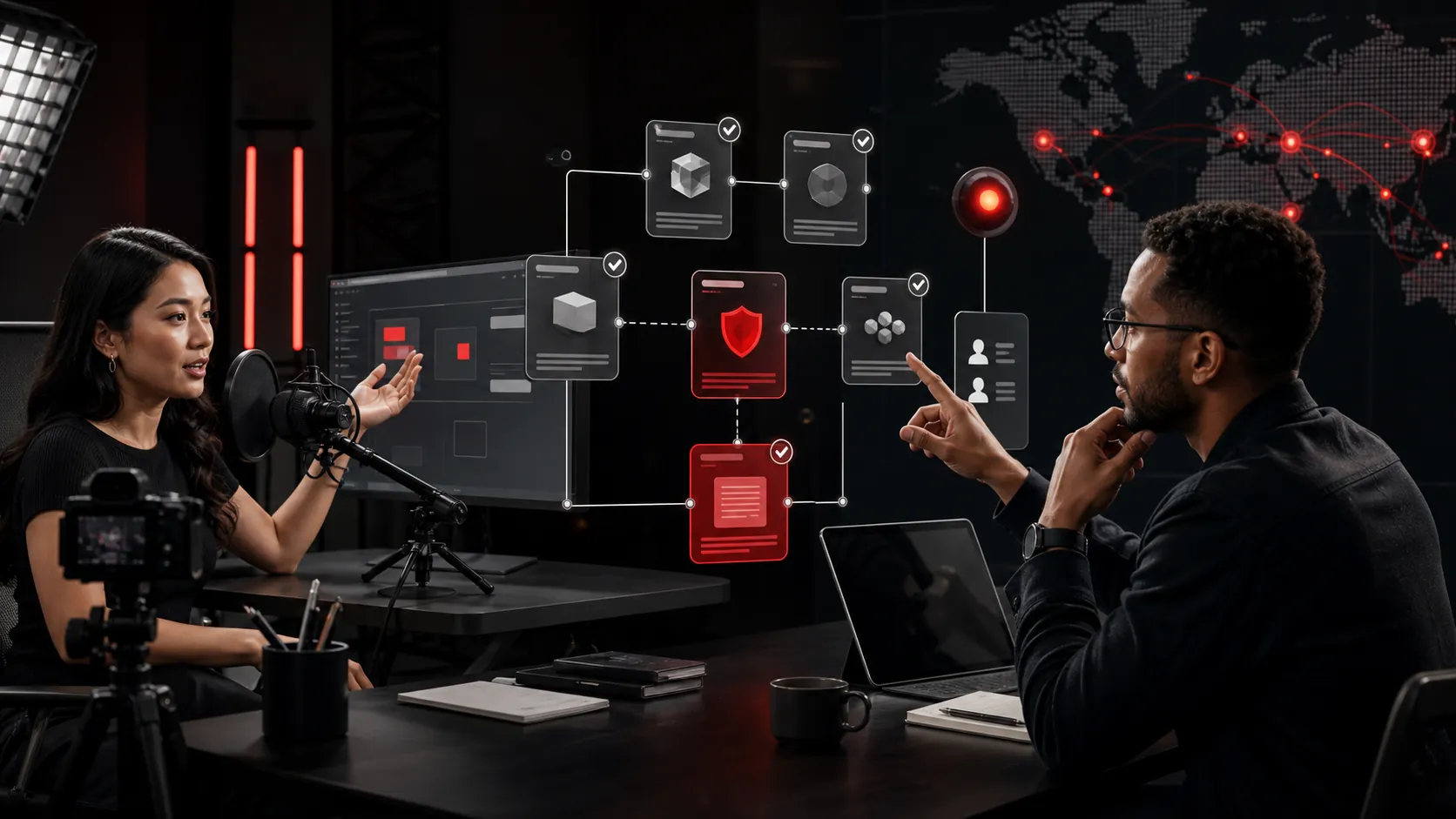 Creator and brand operator verifying an AI software demonstration through version, evidence and privacy checkpoints