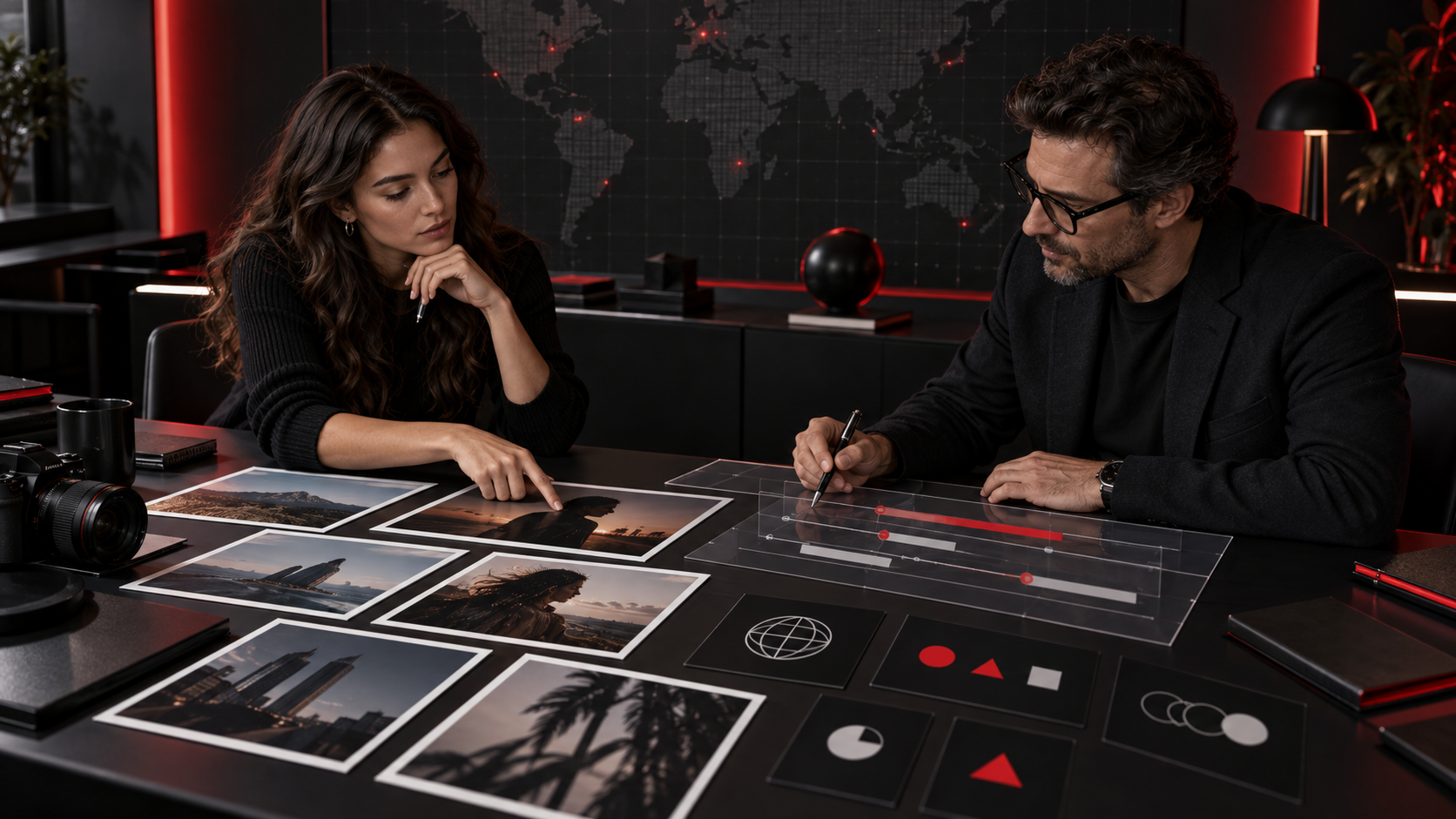 Creator and brand campaign operator reviewing media assets, territories and paid-use permission layers before activation
