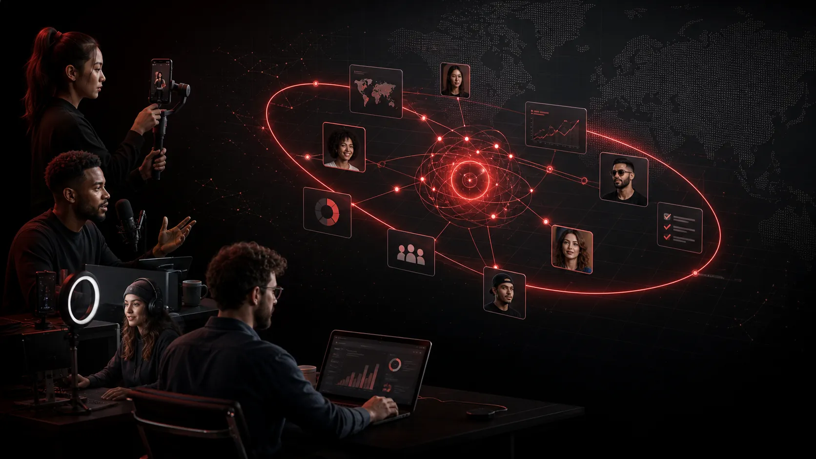 Global creators connected through an AI-assisted creator marketing workflow